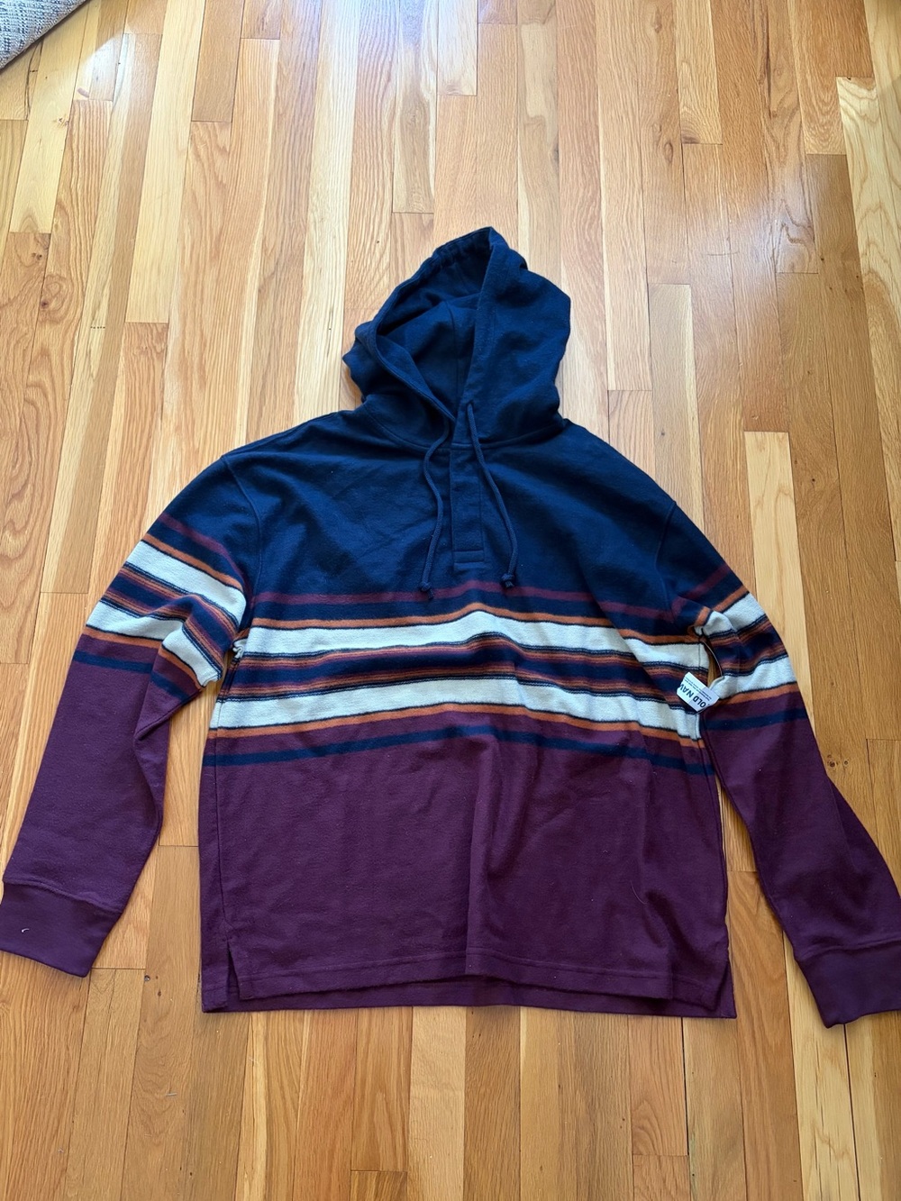 Old Navy Men's Hooded Stripe Pullover - Navy, Burgundy & Cream
